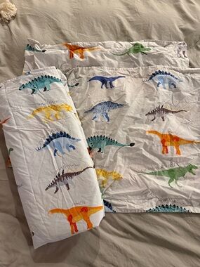 Pottery Barn Kids Multicolor Watercolor Dinosaurs Pillowcase Set - White Base